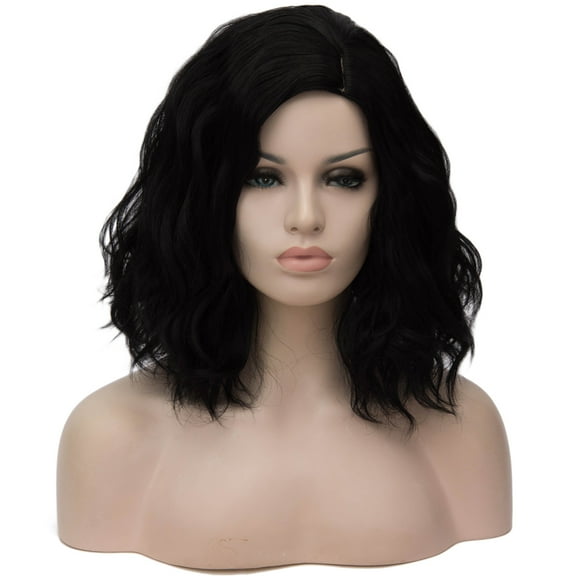 BERON Black Short Wigs Women Girls Curly Wavy Hair Wig 14" Body Bob Cosplay Party or Daily Use Wigs