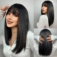 thumbnail image 1 of BERON Black Straight Wigs Middle Length Hair Wig for Women Wigs with Bangs Synthetic Daily Use Wigs Wig Cap Include, 1 of 5