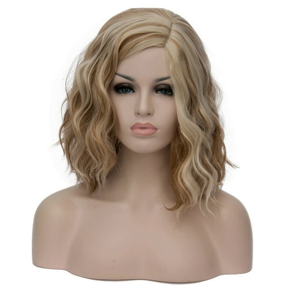 BERON Blonde Brown Short Wigs Women Girls Curly Wavy Hair Wig 14" Body Bob Cosplay Party or Daily Use Wigs