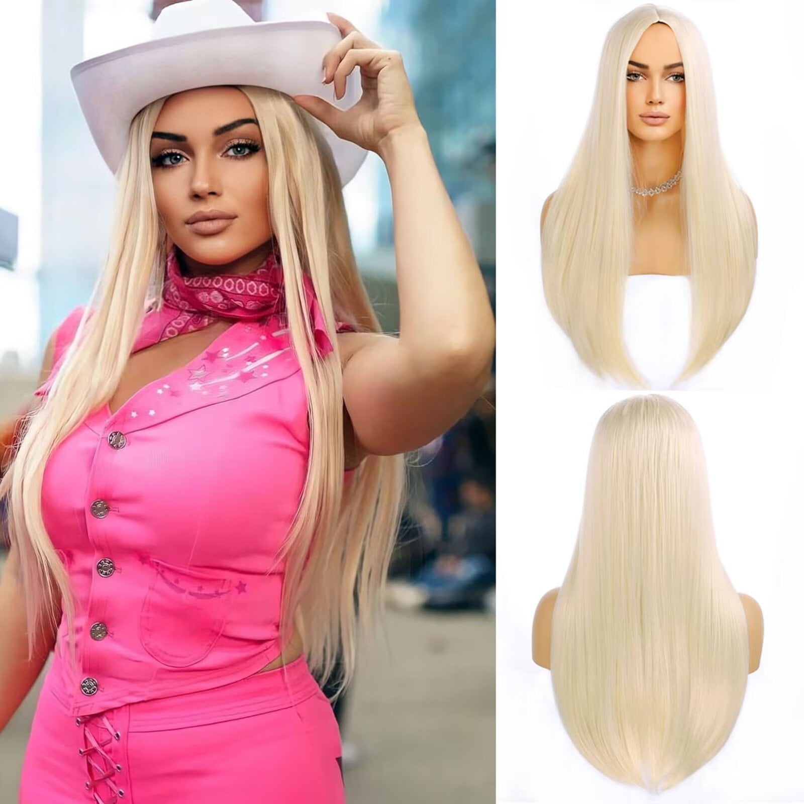 BERON Blonde Long Straight Wig for Women Girls Blond Costume Heat Resistant Synthetic Hair Wigs for Cosplay Party or Daily