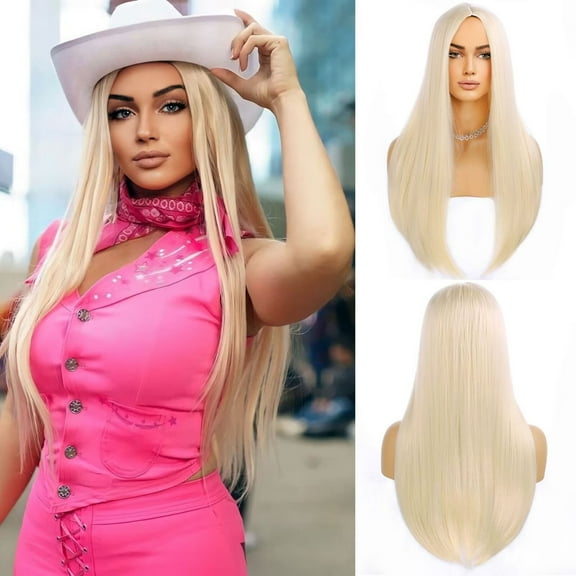 BERON Blonde Long Straight Wig for Women Girls Blond Costume Heat Resistant Synthetic Hair Wigs for Cosplay Party or Daily