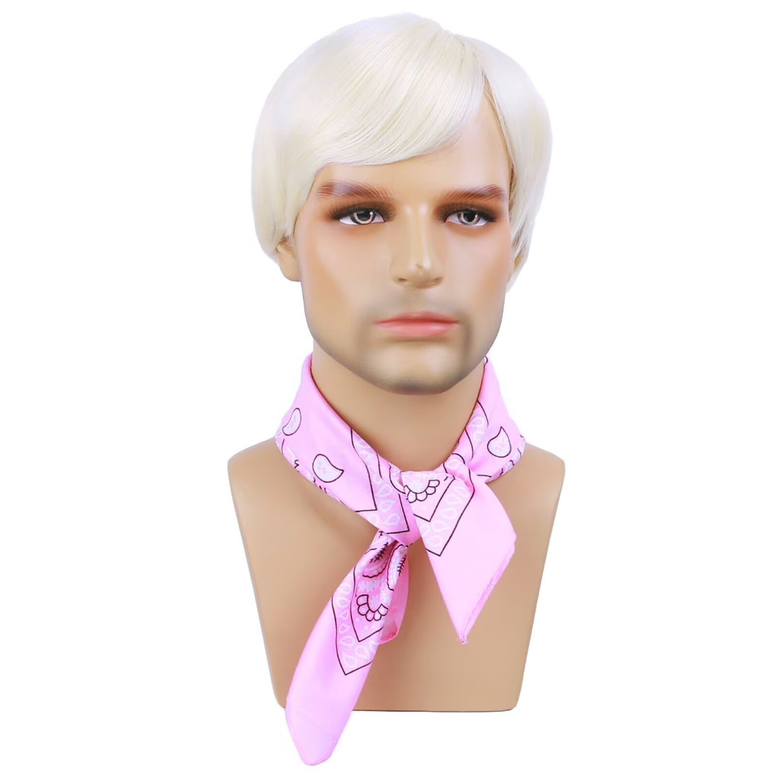 BERON Blonde Short Wig for Men and Boys Blond Bangs Costume Synthetic Wigs for Cosplay Halloween Party with Bandana