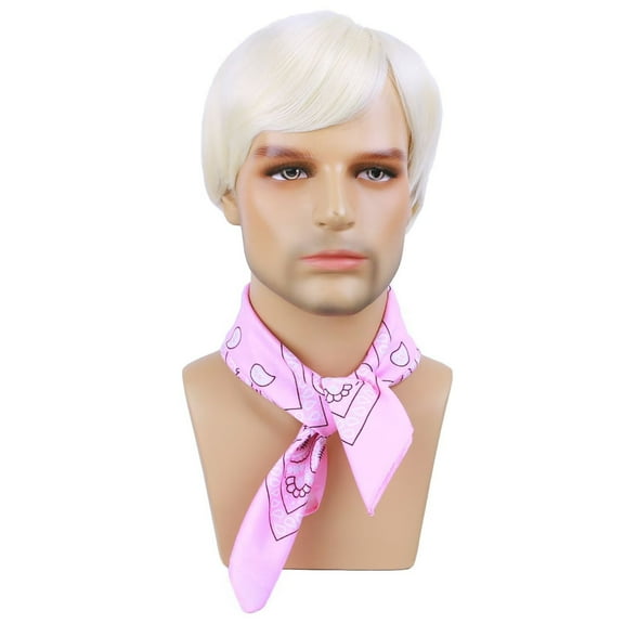 BERON Blonde Short Wig for Men and Boys Blond Bangs Costume Synthetic Wigs for Cosplay Halloween Party with Bandana