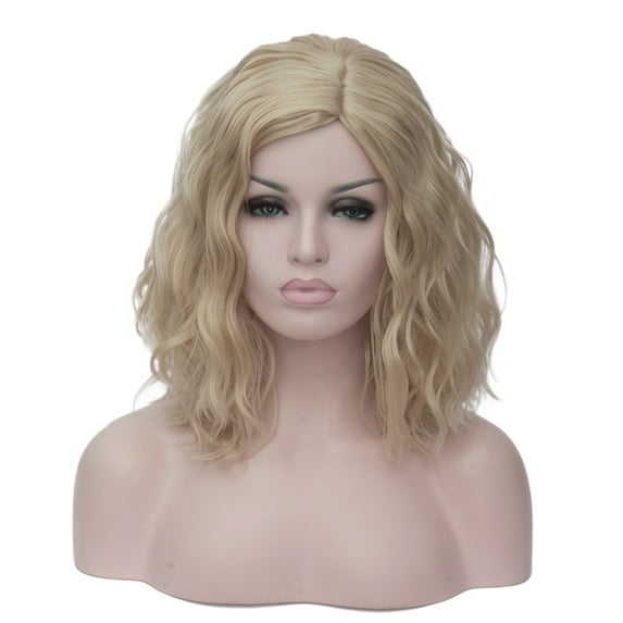 BERON Blonde Short Wigs Women Girls Curly Wavy Hair Wig 14" Body Bob Cosplay Party or Daily Use Wigs