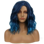 BERON Blue Short Wigs Women Girls Curly Wavy Hair Wig 14" Synthetic Bob Wigs