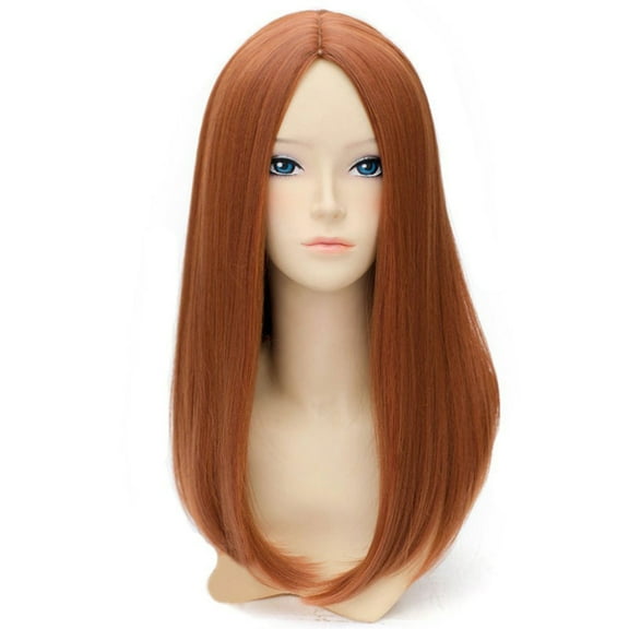 BERON Dark Orange Medium Straight Wig Middle Part Wig for Women Girls Heat Resistant Hight Density Synthetic Wigs