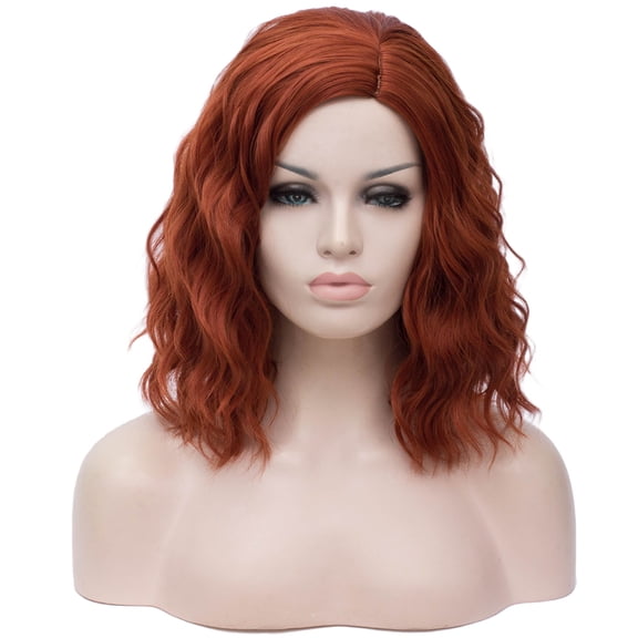 BERON Dark Orange Short Wigs Women Girls Curly Wavy Hair Wig 14" Body Bob Cosplay Party or Daily Use Wigs