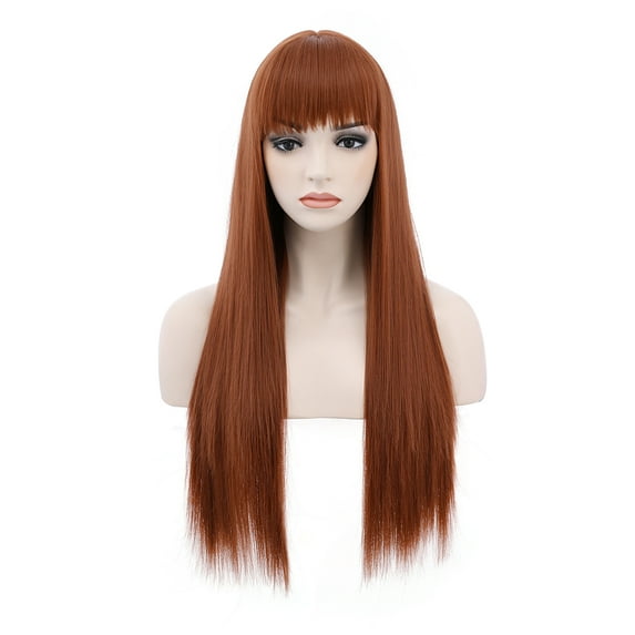 BERON Dark Orange Wigs Straight Long Hair Wigs with Bangs Women Fashion Heat Resistant Synthetic Natural Looking Wig