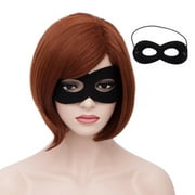 BERON Dark Orange Women Girls Short Bob Straight Wig Heat Resistant Synthetic Wigs for Halloween Cosplay Anime Costume Party Included Eye Mask