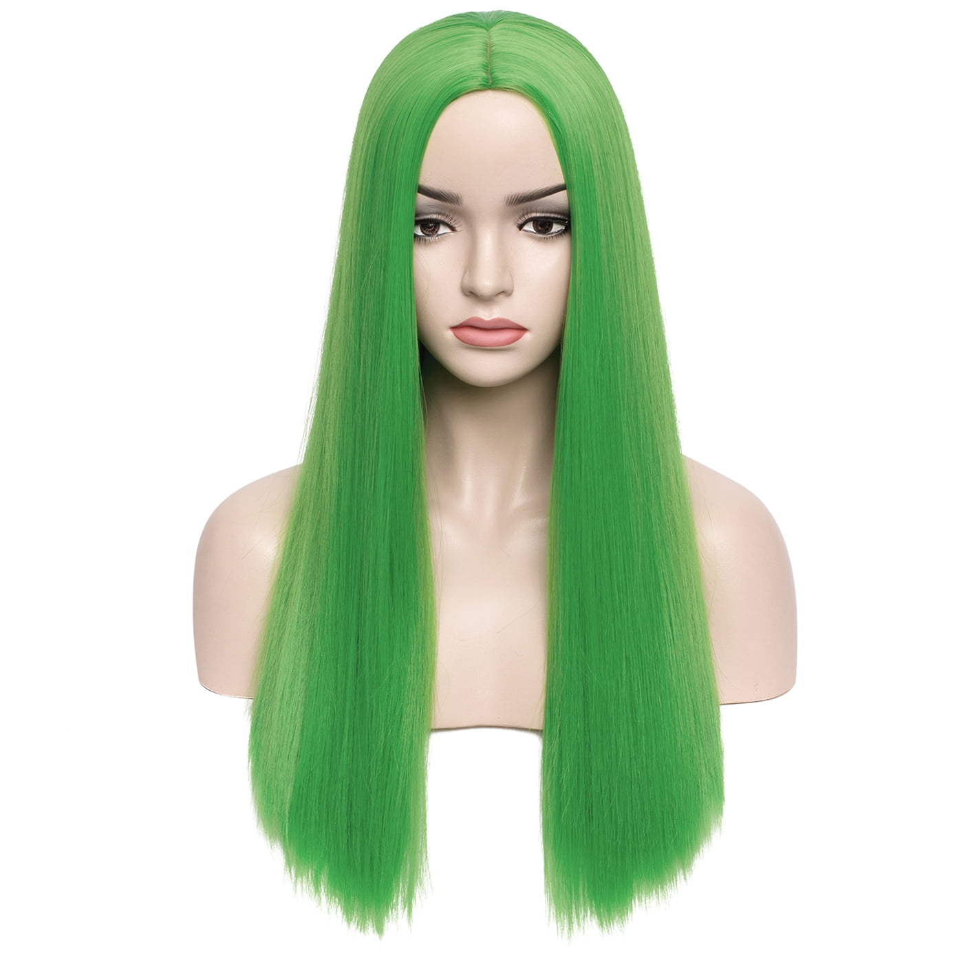 BERON Green Long Straight Wigs Charming Women Girls Middle Part Wigs Heat Resistant Synthetic Hair Wigs