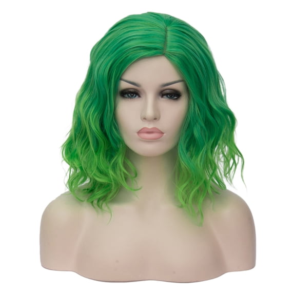 BERON Green Short Wigs Women Girls Curly Wavy Hair Wig 14" Body Bob Cosplay Party or Daily Use Wigs