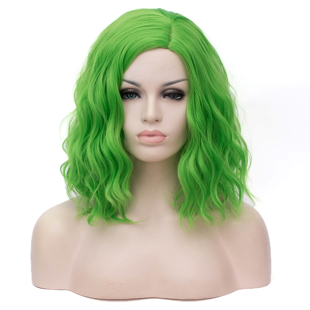 BERON Light Green Short Wigs Women Girls Curly Wavy Hair Wig 14" Body Bob Cosplay Party or Daily Use Wigs