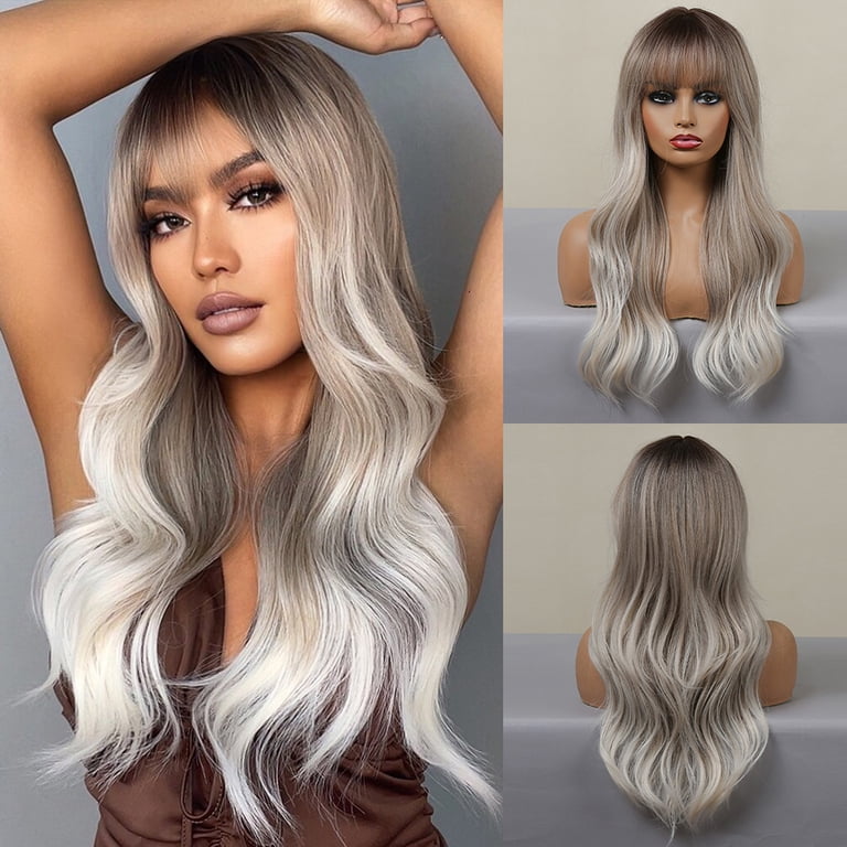 BERON Long Brown Ombre Blonde Wavy Women Wigs with Bangs  display picture 3