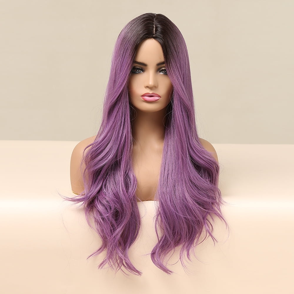 BERON Ombre Purple Long Wavy Wig Middle Part Wig for Women Heat