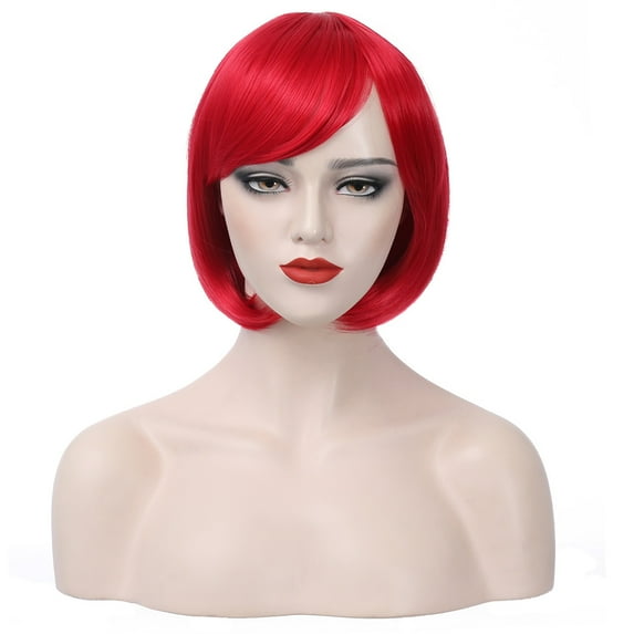 BERON Red Bob Wig Short Straight Wig with Bangs Red Wig for Women Girls Rose Net Synthetic Wig Cosplay Daily Wear Wig