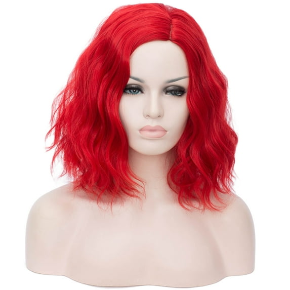 BERON Red Short Wigs Women Girls Curly Wavy Hair Wig 14" Body Bob Cosplay Party or Daily Use Wigs