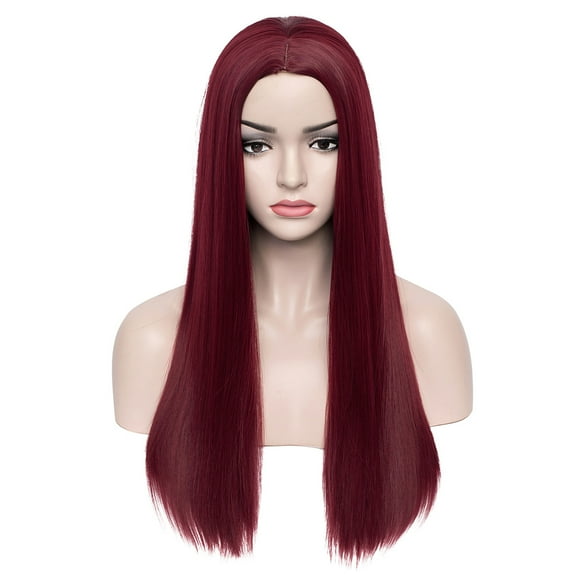 BERON Wine Red Long Straight Wigs Charming Women Girls Middle Part Wigs Heat Resistant Synthetic Hair Wigs