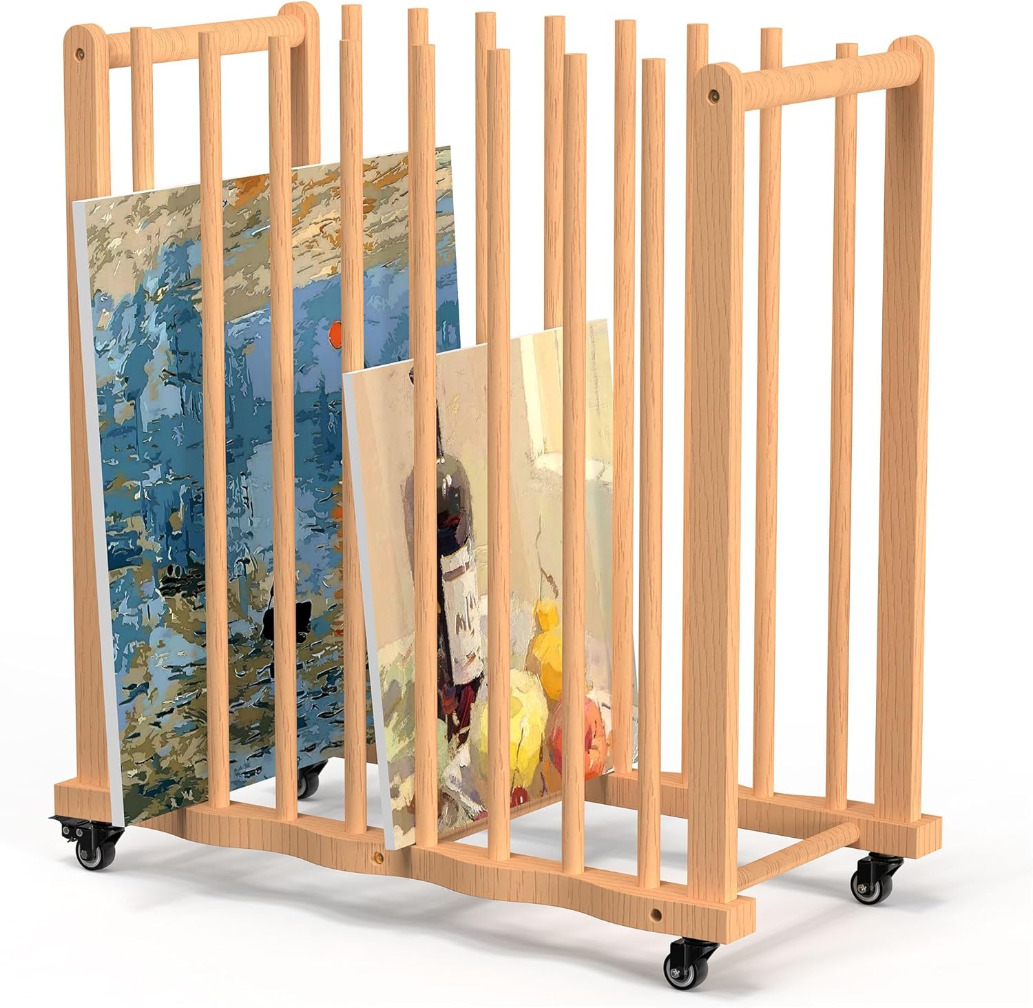 BERPET Beech Wood Canvas Drying Rack with Wheels, Portable Art Storage ...