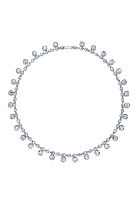 Brass Cubic Zirconia CZ Fashion Bib Statement Necklace for Women 17 inch