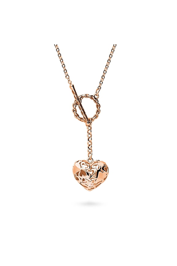 Cubic Zirconia CZ Fashion Toggle Lariat Necklace for Women, Rose Gold Flashed Base Metal