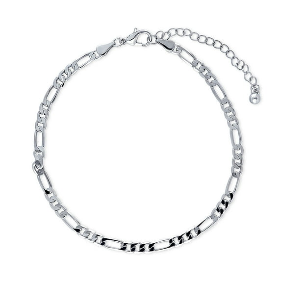 BERRICLE Figaro Chain Anklet Ankle Bracelet for Women, Silver-Tone