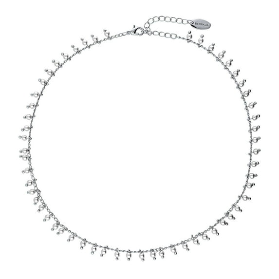 BERRICLE Imitation Pearl Fashion Station Necklace for Women 14.5 inch, Rhodium Plated
