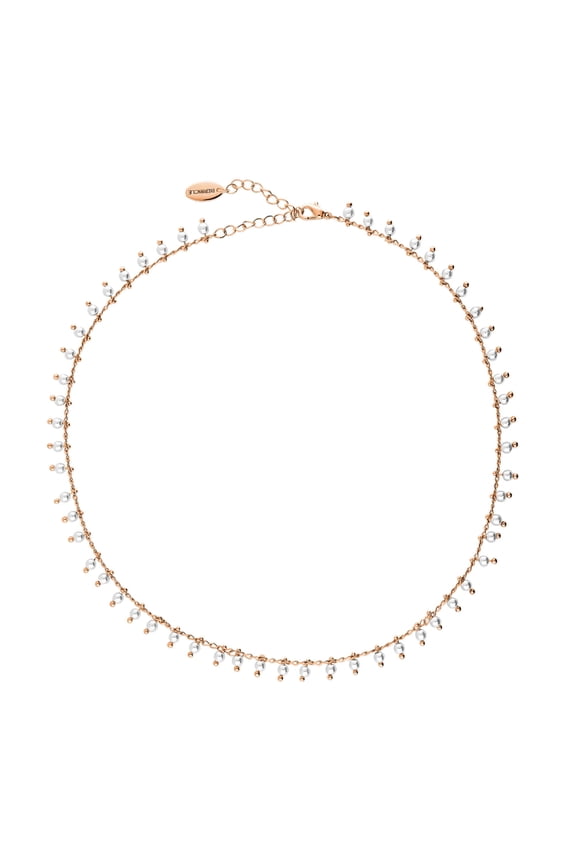 Imitation Pearl Fashion Station Necklace for Women 14.5 inch, Rose Gold Flashed