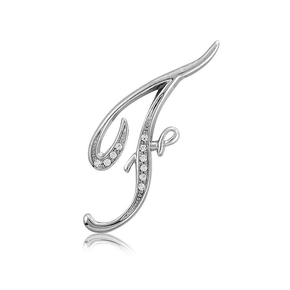 BERRICLE Initial Letter 'F' Fashion Brooch Pin for Women, Silver-Tone