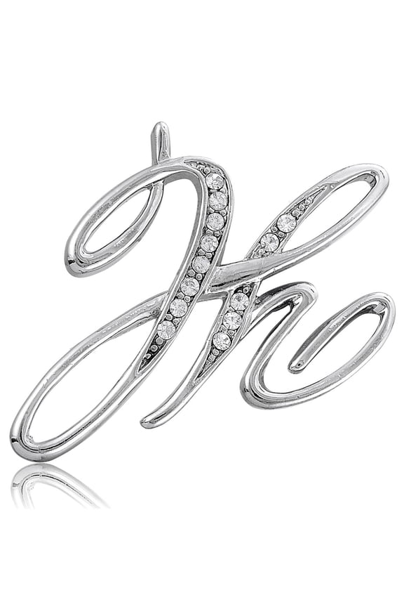 Initial Letter 'H' Fashion Brooch Pin for Women, Silver-Tone