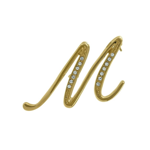 BERRICLE Initial Letter 'M' Fashion Brooch Pin for Women, Gold-Tone