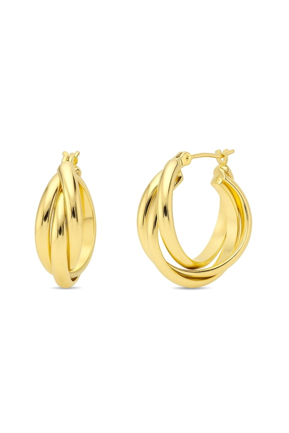 Interlocking Woven Infinity Small Hoop Earrings for Women 1 inch, Gold-tone