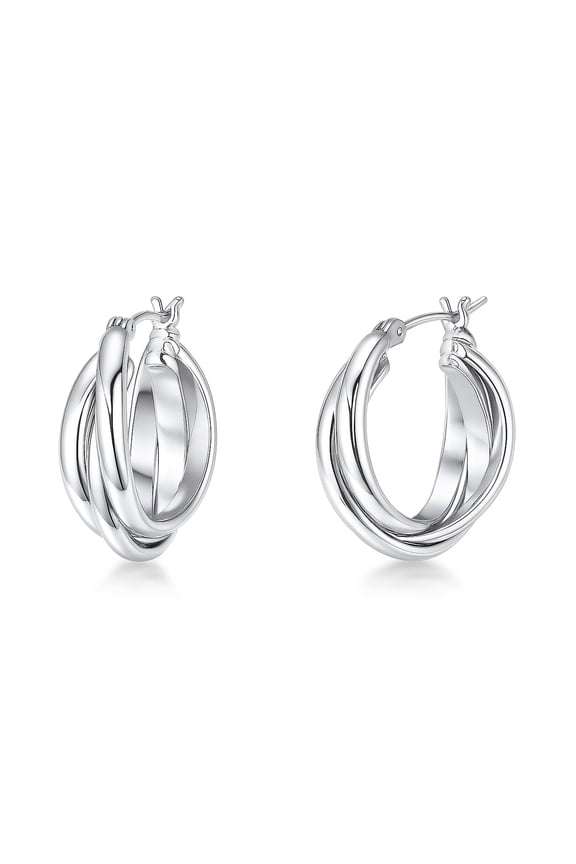 Interlocking Woven Infinity Small Hoop Earrings for Women 1 inch, Silver-tone