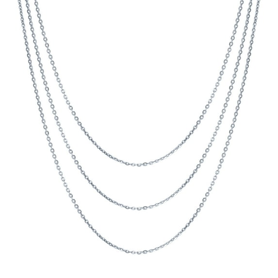 BERRICLE Italian Sterling Silver Fashion Rolo Chain Necklace for Women, 3 Piece, Rhodium Plated, 16"-20"