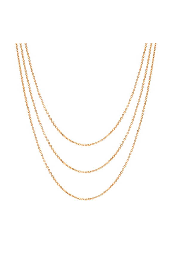 Italian Sterling Silver Fashion Rolo Chain Necklace for Women, 3 Piece, Rose Gold Flashed, 20"-24"