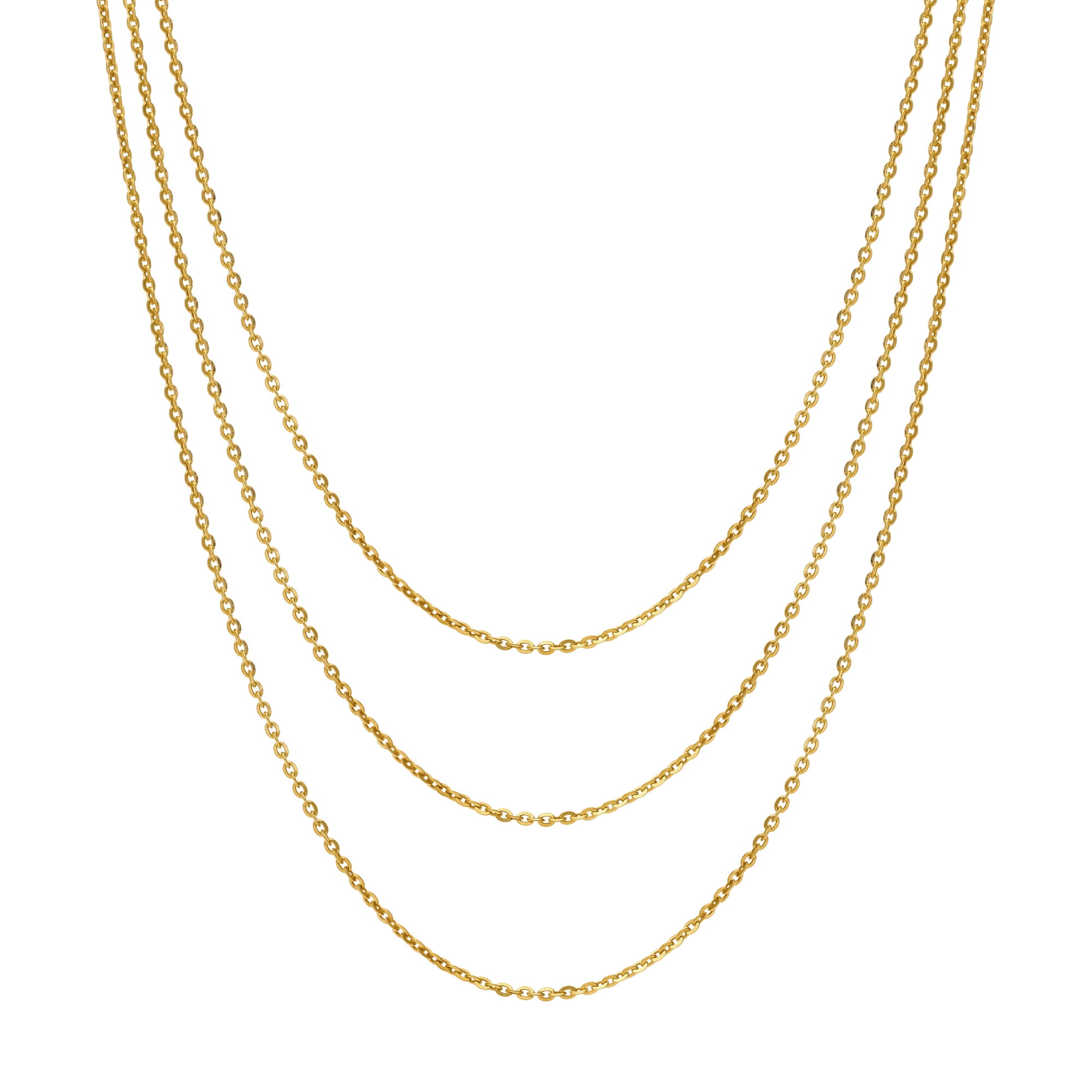 BERRICLE Italian Sterling Silver Fashion Rolo Chain Necklace for Women, 3 Piece, Yellow Gold Flashed, 20"-24"
