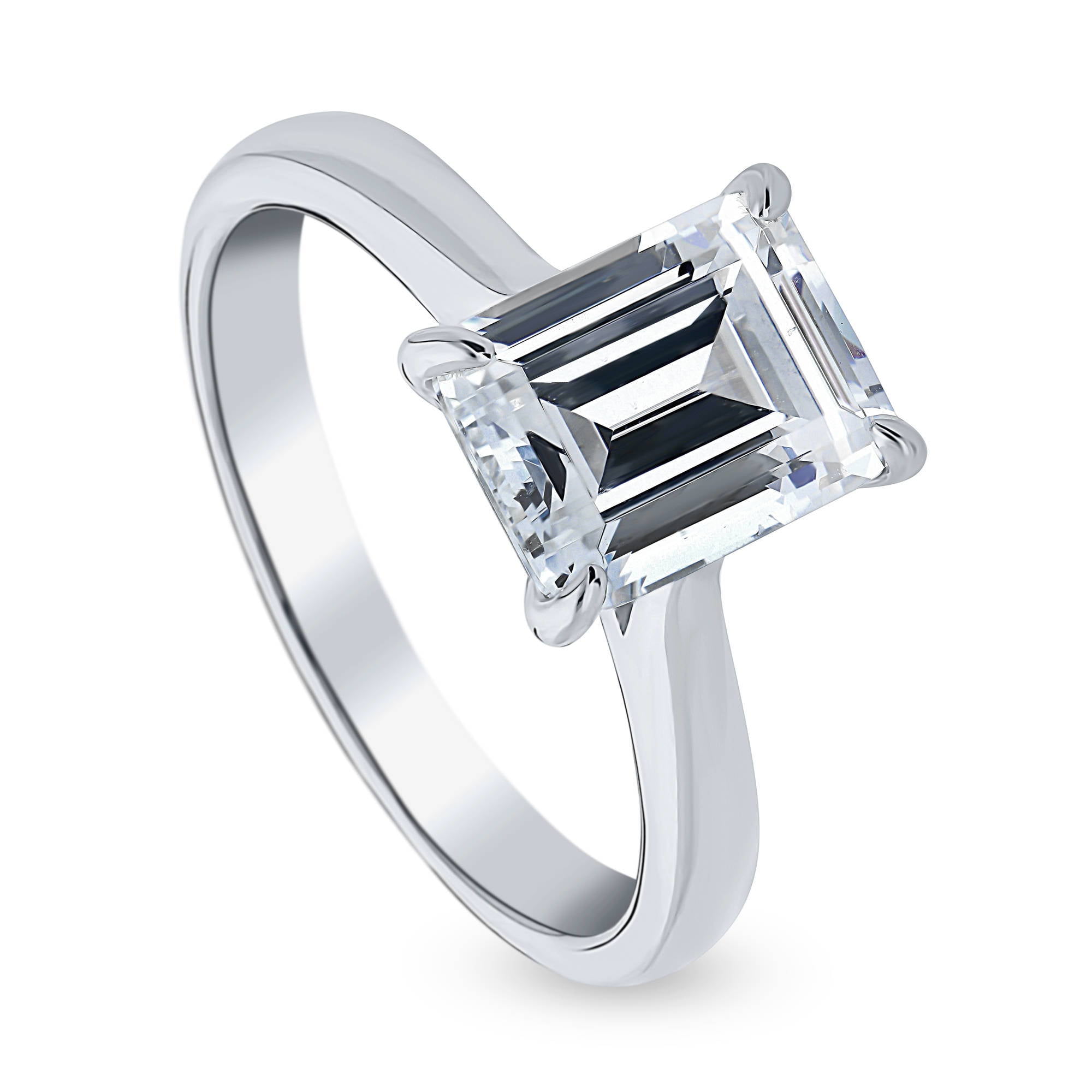 BERRICLE Rhodium Plated Sterling Silver Emerald Cut Cubic Zirconia CZ : BERRICLE Sterling Silver Halo Wedding Engagement Rings
