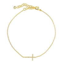 BERRICLE Sideways Cross Rolo Chain Charm Anklet Ankle Bracelet for Women, Cubic Zirconia CZ 8.5 inch, Gold-tone