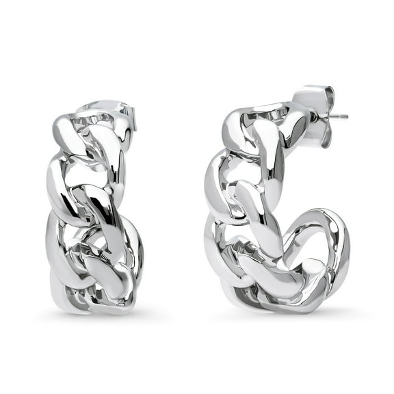 BERRICLE Silver Tone Cable Rope Small Half Hoop Earrings for Women 0.8 inch