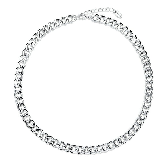 BERRICLE Statement Fashion Curb Chain Necklace for Unisex 9mm 17.5 inch, Silver-Tone