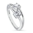 thumbnail image 1 of BERRICLE Sterling Silver 2-Stone Rings Cubic Zirconia CZ Promise Split Shank Ring for Women, Rhodium Plated Size 5, 1 of 7