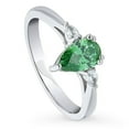 thumbnail image 1 of BERRICLE Sterling Silver 3-Stone Green Pear Cut Cubic Zirconia CZ Fashion Anniversary Ring for Women, Rhodium Plated 0.8 Carat Size 6, 1 of 9