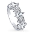 thumbnail image 1 of BERRICLE Sterling Silver 3-Stone Princess Cut Cubic Zirconia CZ Statement Vintage Inspired Art Deco Fashion Ring for Women, Rhodium Plated 2.1 Carat Size 4.5, 1 of 8