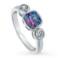 thumbnail image 1 of BERRICLE Sterling Silver 3-Stone Purple Aqua Cushion Cut Cubic Zirconia CZ Kaleidoscope Fashion Ring for Women, Rhodium Plated 1.25 Carat Size 10, 1 of 9