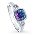thumbnail image 1 of BERRICLE Sterling Silver 3-Stone Purple Aqua Cushion Cut Cubic Zirconia CZ Kaleidoscope Fashion Ring for Women, Rhodium Plated 2 Carat Size 6, 1 of 9