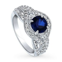 BERRICLE Sterling Silver 3-Stone Simulated Blue Sapphire Round Cut Cubic Zirconia CZ Woven Cocktail Fashion Ring for Women, Rhodium Plated 1.25 Carat Size 8