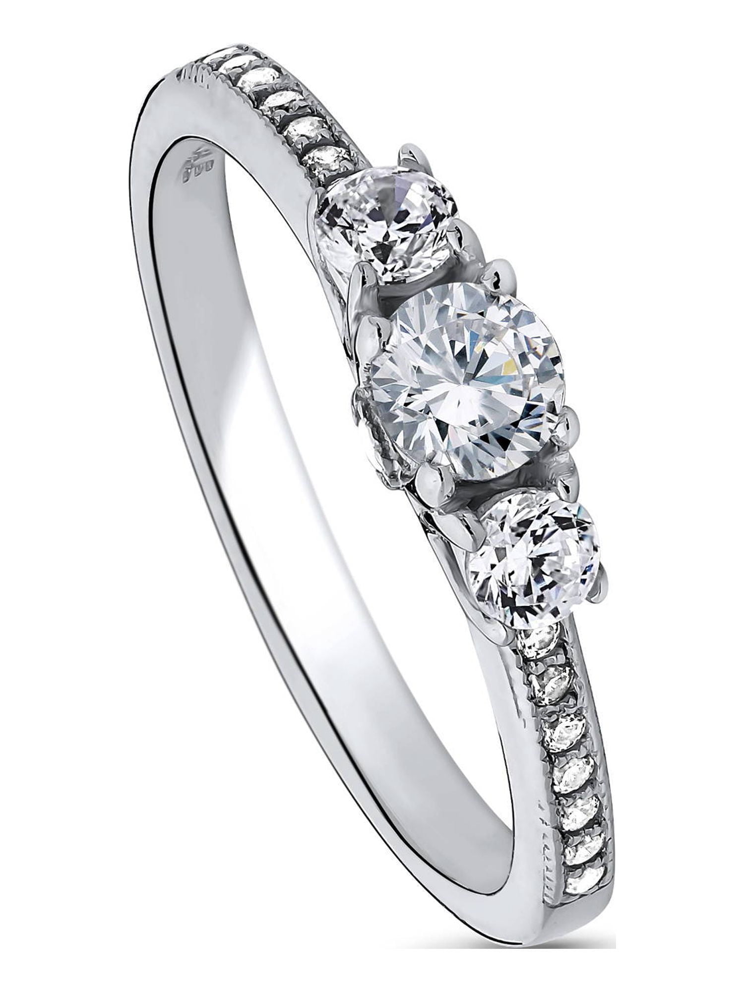 BERRICLE Sterling Silver 3-Stone Wedding Engagement Rings 0.25 Carat Round Cut Cubic Zirconia CZ Promise Ring for Women, Rhodium Plated Size 6.5