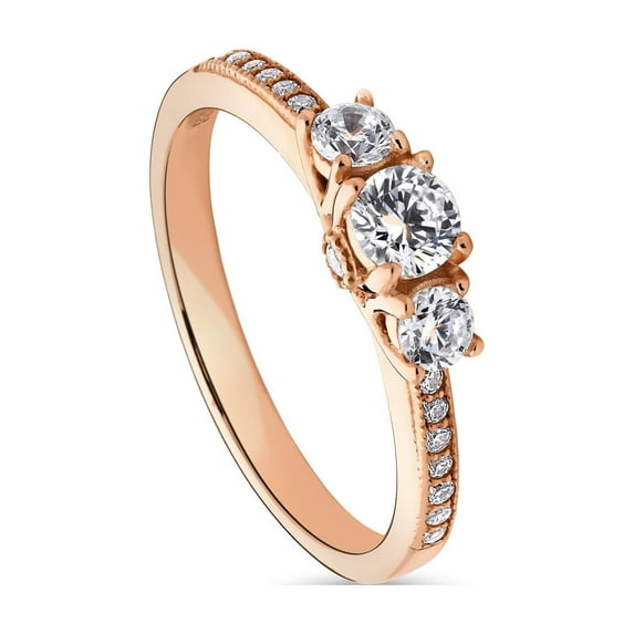 BERRICLE Sterling Silver 3-Stone Wedding Engagement Rings 0.25 Carat Round Cut Cubic Zirconia CZ Promise Ring for Women, Rose Gold Plated Size 4