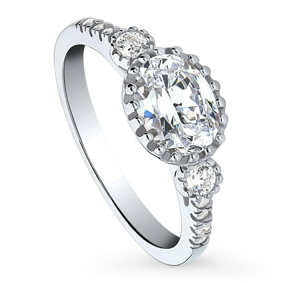 BERRICLE Sterling Silver 3-Stone Wedding Engagement Rings 1.2 Carat Oval Cut Cubic Zirconia CZ Anniversary Ring for Women, Rhodium Plated Size 6