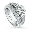 thumbnail image 1 of BERRICLE Sterling Silver 3-Stone Wedding Engagement Rings 1.2 Carat Oval Cut Cubic Zirconia CZ Ring Set for Women, Rhodium Plated Size 7.5, 1 of 19