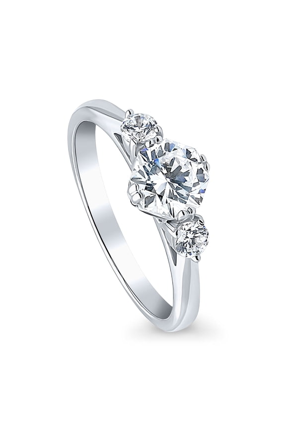 Sterling Silver 3-Stone Wedding Engagement Rings 1.25 Carat Octagon Sun Cut Cubic Zirconia CZ Anniversary Promise Ring for Women, Rhodium Plated Size 9.5